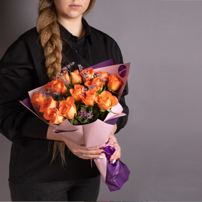 Букет из Кенийских оранжевых роз 15 шт. N 28447-Ор